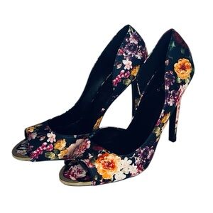 Qupid Floral multicolor Open Toe Heels | Size 9 | New | Man-Made Material